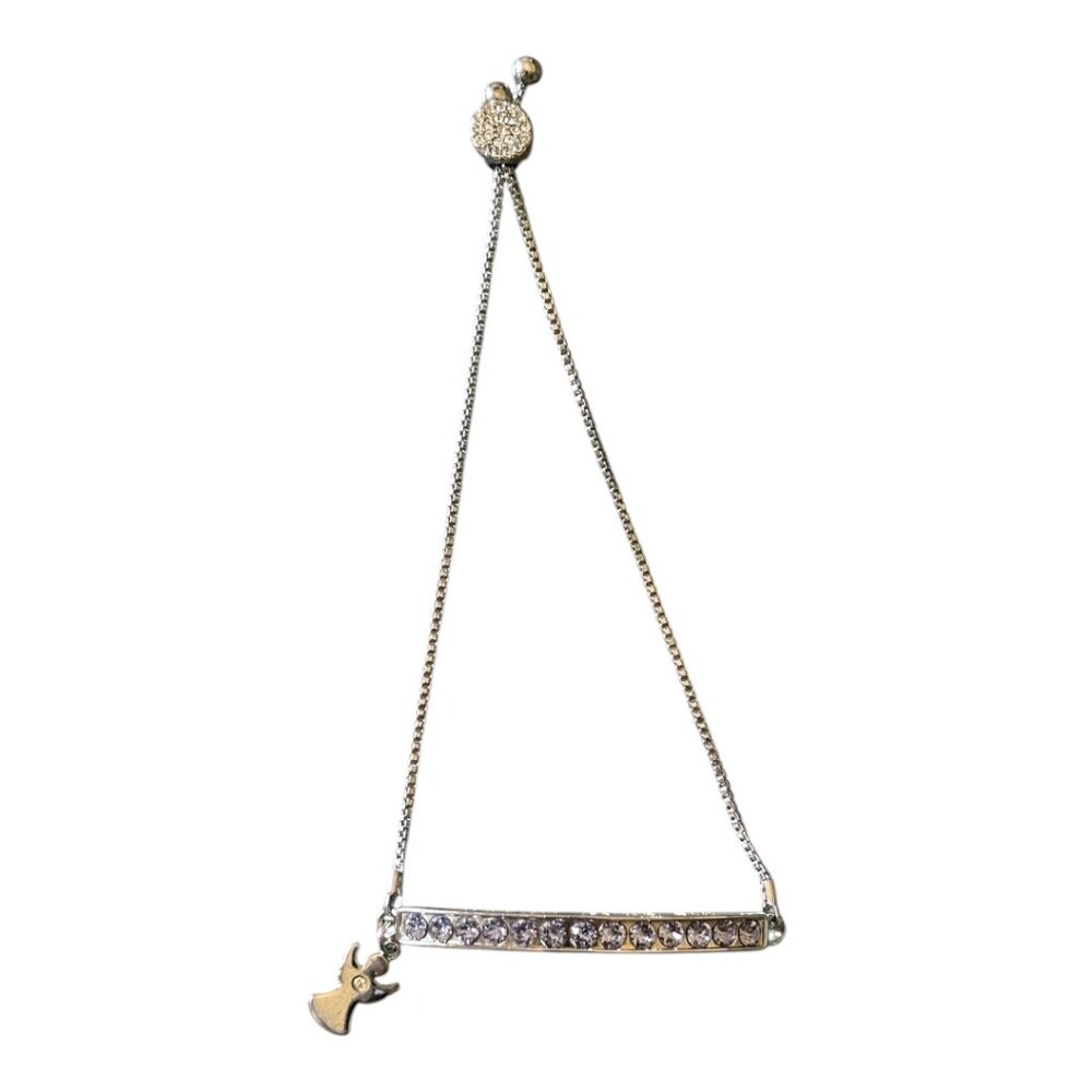 Silver Bar Bracelet with Rhinestones, Angel Charm & 'Watch Over Me' Message